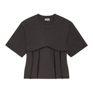 Ganni Black Cotton Tie Back T-shirt